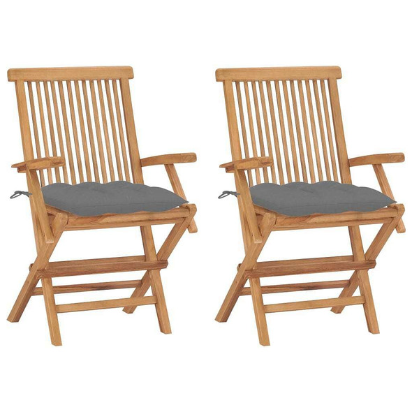 vidaXL Patio Chairs with Gray Cushions 2 pcs Solid Teak Wood A949-3062503