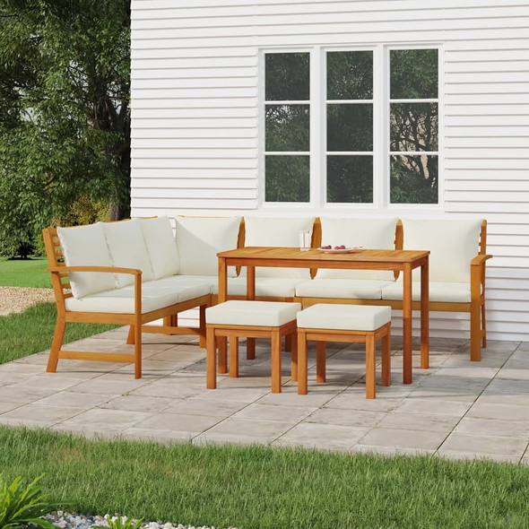 vidaXL 7 Piece Patio Dining Set with Cushions Solid Wood Acacia A949-3154968