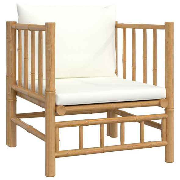 vidaXL 6 Piece Patio Lounge Set with Cream White Cushions Bamboo A949-3155179