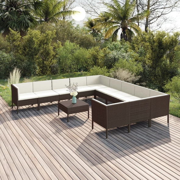 vidaXL 12 Piece Patio Lounge Set with Cushions Poly Rattan Brown A949-3094499