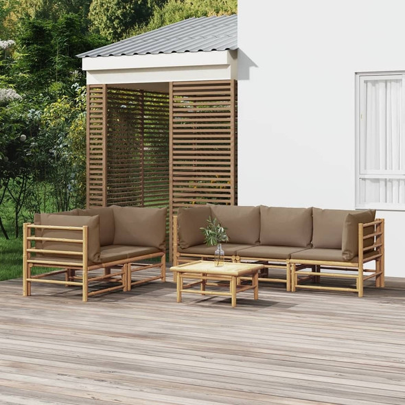 vidaXL 6 Piece Patio Lounge Set with Taupe Cushions Bamboo A949-3155122