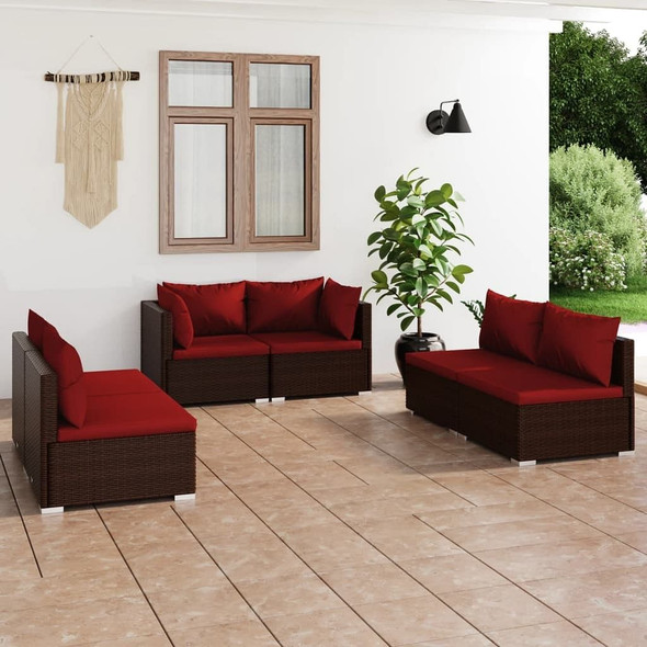 vidaXL 6 Piece Patio Lounge Set with Cushions Poly Rattan Brown A949-3102211