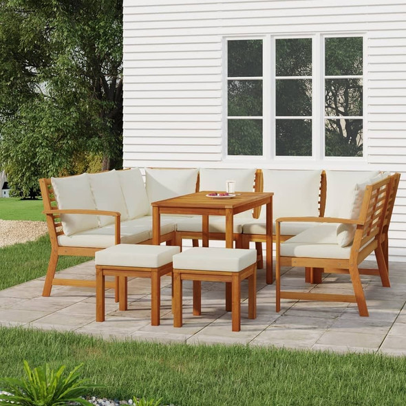 vidaXL 9 Piece Patio Dining Set with Cushions Solid Wood Acacia A949-3154976