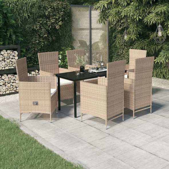 vidaXL 7 Piece Patio Dining Set with Cushions Beige A949-3099440