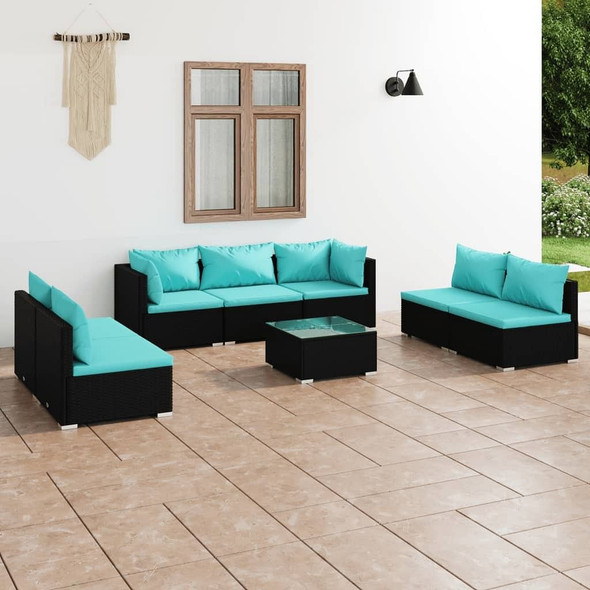 vidaXL 8 Piece Patio Lounge Set with Cushions Poly Rattan Black A949-3102241