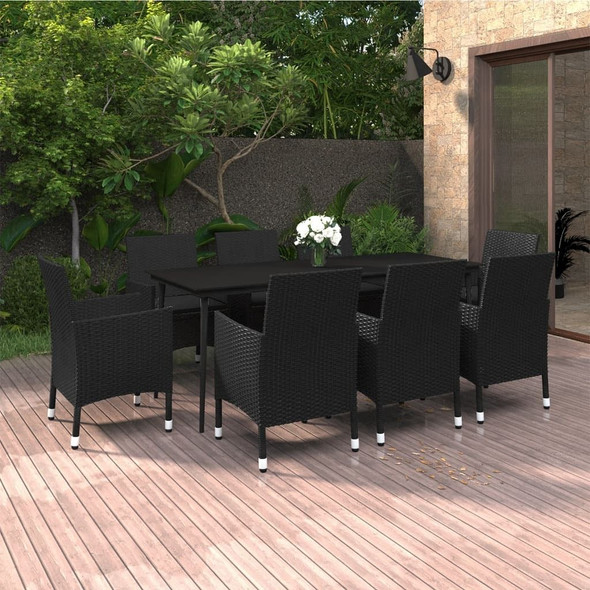 vidaXL 9 Piece Patio Dining Set with Cushions Poly Rattan and Glass A949-3099738