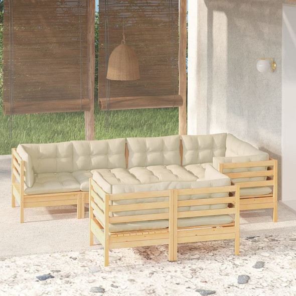 vidaXL 7 Piece Patio Lounge Set with Cream Cushions Solid Pinewood A949-3096490