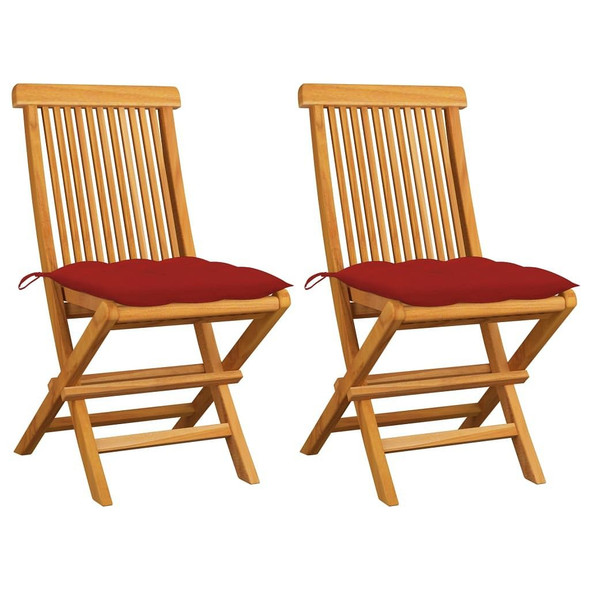 vidaXL Patio Chairs with Red Cushions 2 pcs Solid Teak Wood A949-3062481