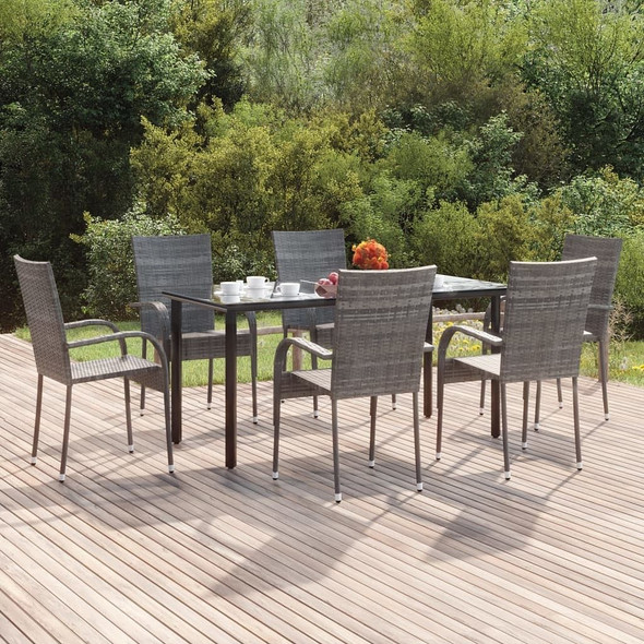 vidaXL 7 Piece Patio Dining Set Gray Poly Rattan A949-3156665