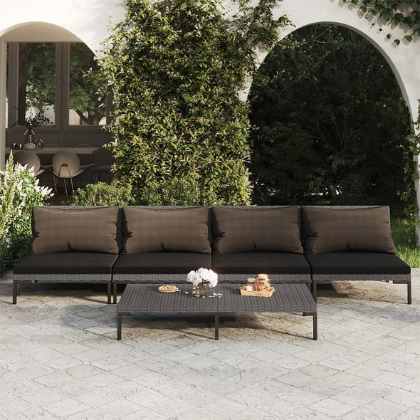 vidaXL 5 Piece Patio Lounge Set with Cushions Poly Rattan Dark Gray A949-3099815