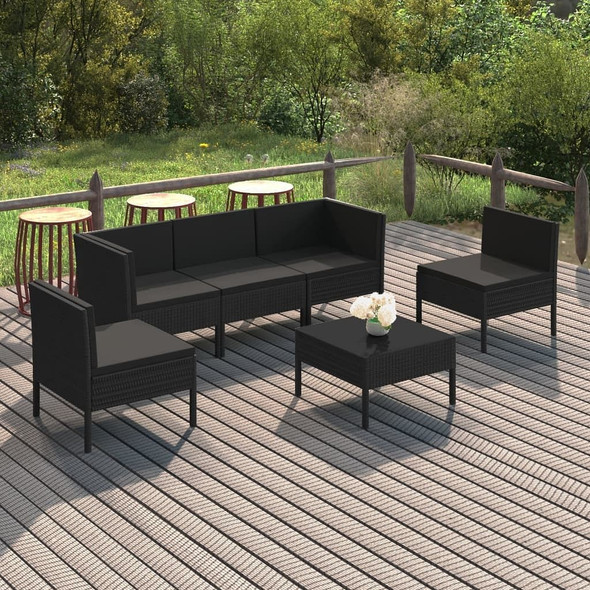 vidaXL 6 Piece Patio Lounge Set with Cushions Poly Rattan Black A949-3094345