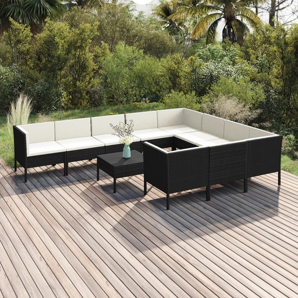 vidaXL 11 Piece Patio Lounge Set with Cushions Poly Rattan Black A949-3094492