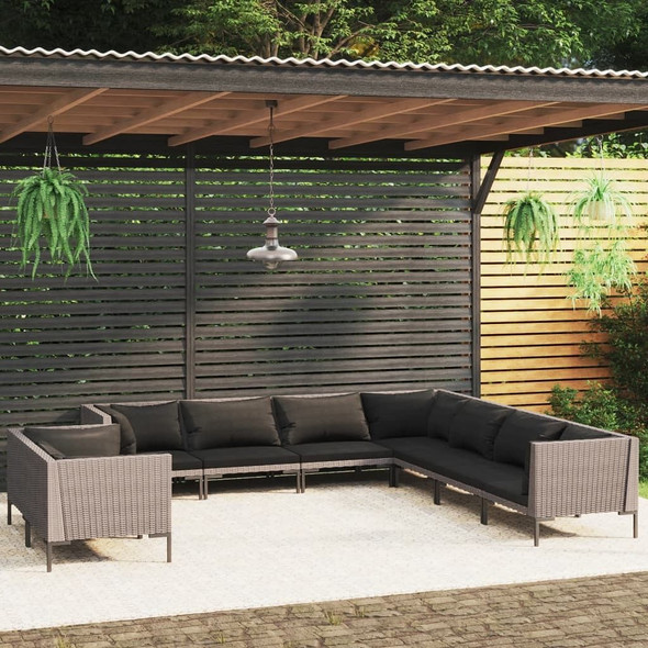 vidaXL 9 Piece Patio Lounge Set with Cushions Poly Rattan Dark Gray A949-3099896