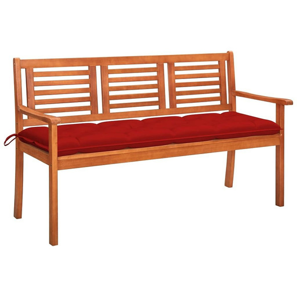 vidaXL 3-Seater Patio Bench with Cushion 59.1" Solid Eucalyptus Wood A949-3061017