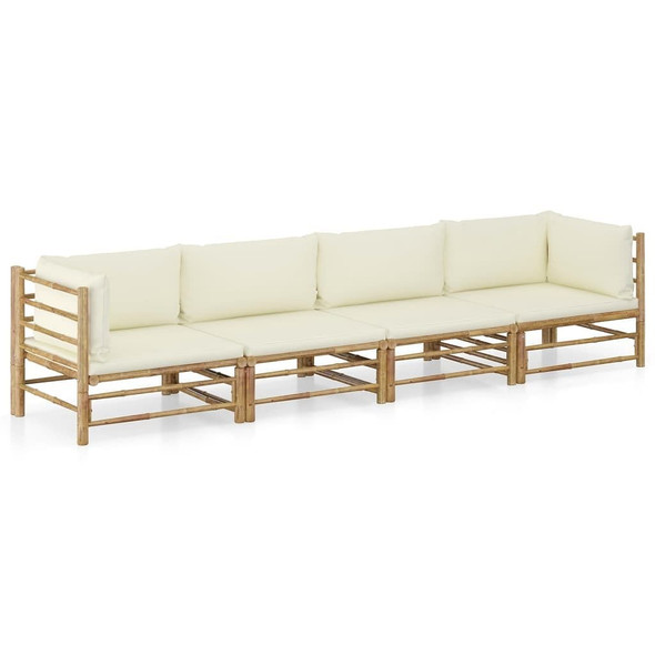 vidaXL 4 Piece Patio Lounge Set with Cream White Cushions Bamboo A949-3058205