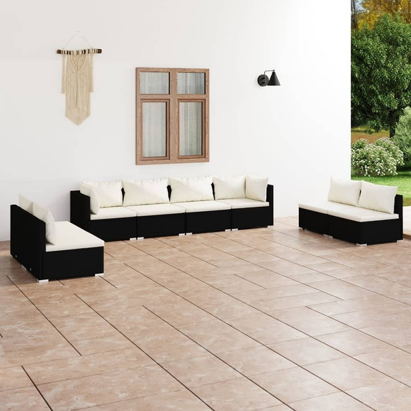 vidaXL 8 Piece Patio Lounge Set with Cushions Poly Rattan Black A949-3102247