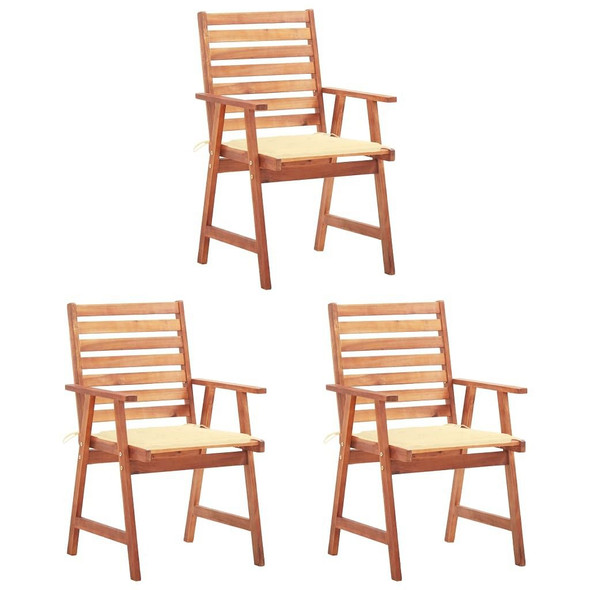 vidaXL Patio Dining Chairs 3 pcs with Cushions Solid Acacia Wood A949-3064349