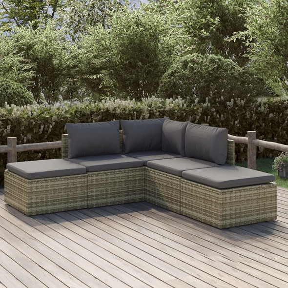 vidaXL 5 Piece Patio Lounge Set with Cushions Gray Poly Rattan A949-3157312