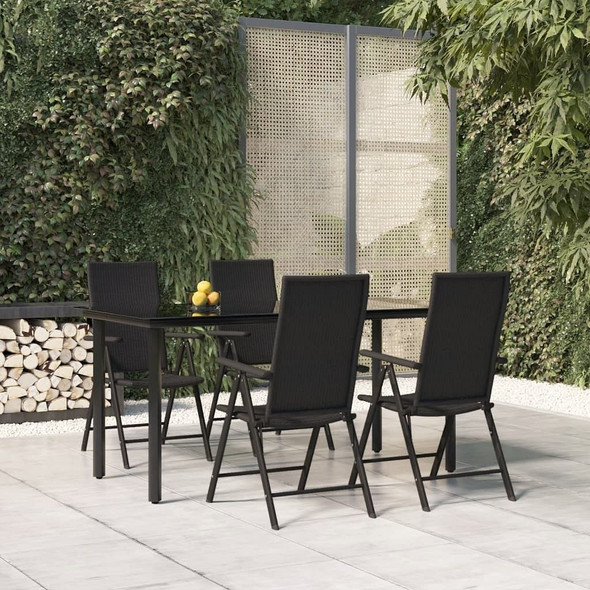 vidaXL 5 Piece Patio Dining Set Black Poly Rattan A949-3156512