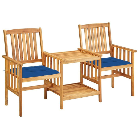 vidaXL Patio Chairs with Tea Table and Cushions Solid Acacia Wood A949-3061300