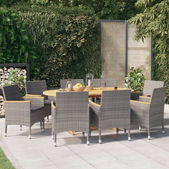 vidaXL 9 Piece Patio Dining Set with Cushions Gray A949-3103599