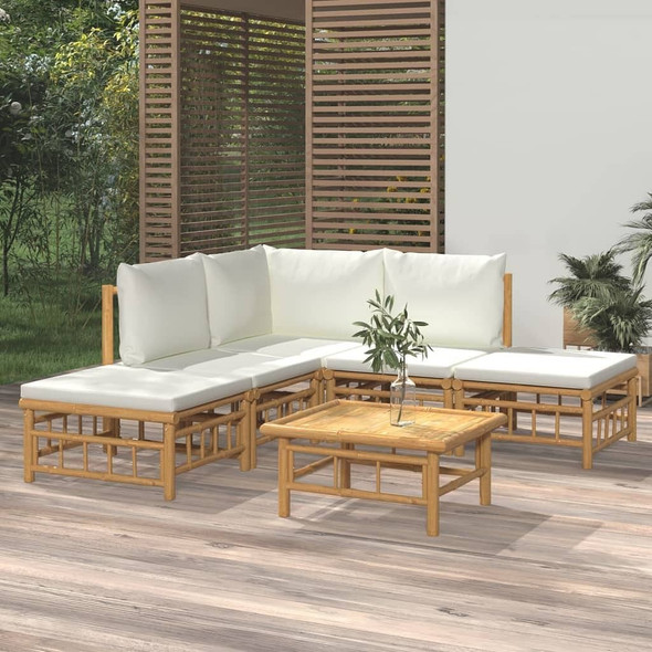 vidaXL 6 Piece Patio Lounge Set with Cream White Cushions Bamboo A949-3155175