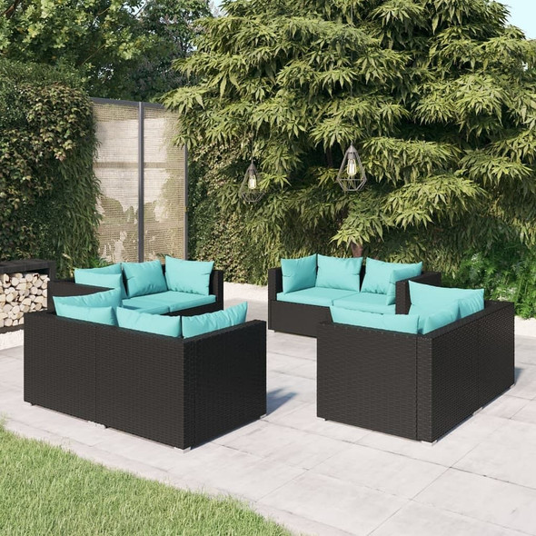 vidaXL 8 Piece Patio Lounge Set with Cushions Poly Rattan Black A949-3101553