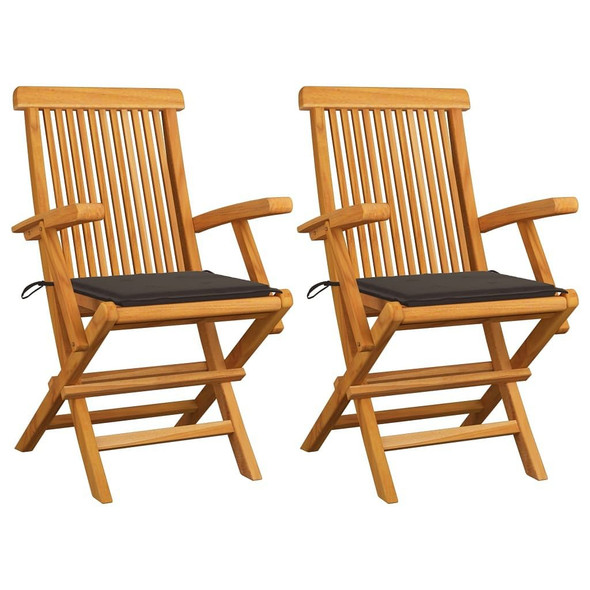 vidaXL Patio Chairs with Taupe Cushions 2 pcs Solid Teak Wood A949-3062495