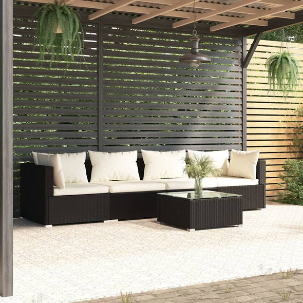 vidaXL Patio Furniture Set 5 Piece with Cushions Poly Rattan Black A949-3101431