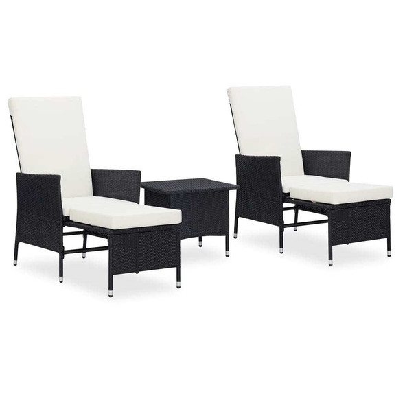 vidaXL 3 Piece Patio Lounge Set with Cushions Poly Rattan Black A949-3059371