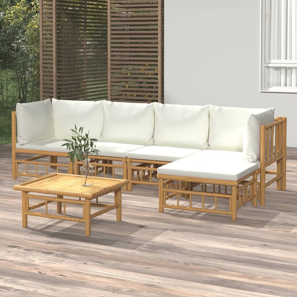 vidaXL 6 Piece Patio Lounge Set with Cream White Cushions Bamboo A949-3155180