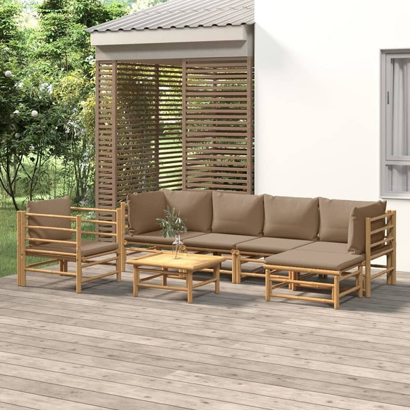 vidaXL 7 Piece Patio Lounge Set with Taupe Cushions Bamboo A949-3155117