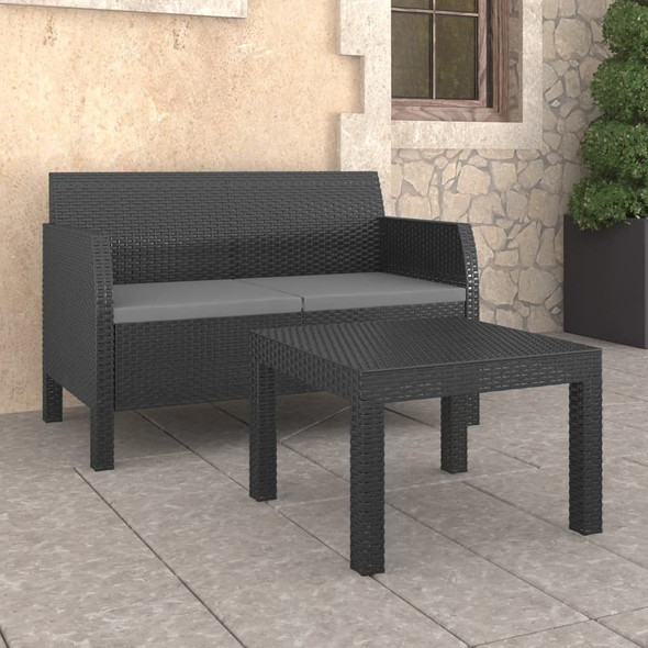 vidaXL 2 Piece Patio Lounge Set with Cushions PP Rattan Anthracite A949-3079667