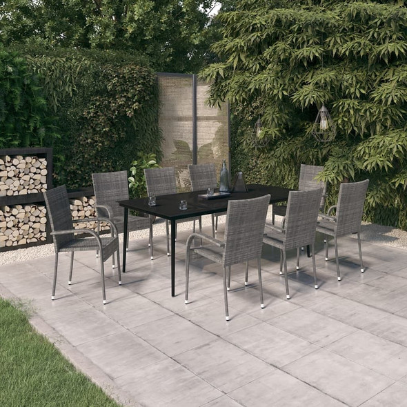 vidaXL 9 Piece Patio Dining Set Gray and Black A949-3099412