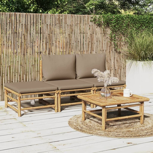 vidaXL 4 Piece Patio Lounge Set with Taupe Cushions Bamboo A949-3155139