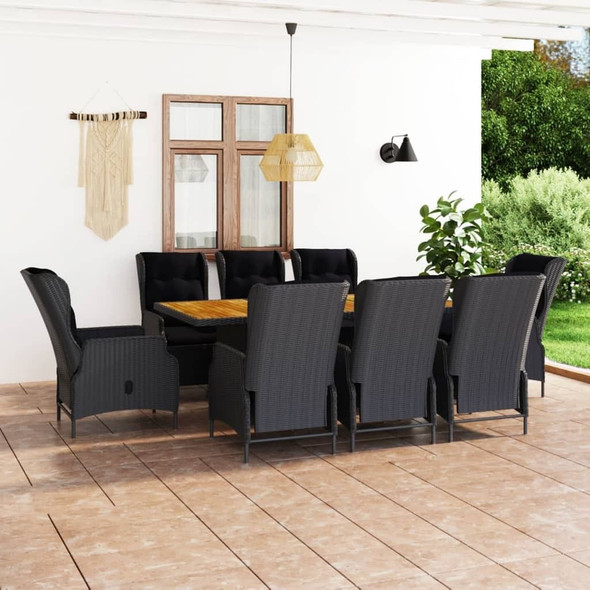 vidaXL 9 Piece Patio Dining Set with Cushions Poly Rattan Dark Gray A949-3060139