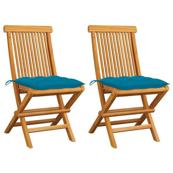 vidaXL Patio Chairs with Light Blue Cushions 2 pcs Solid Teak Wood A949-3062479