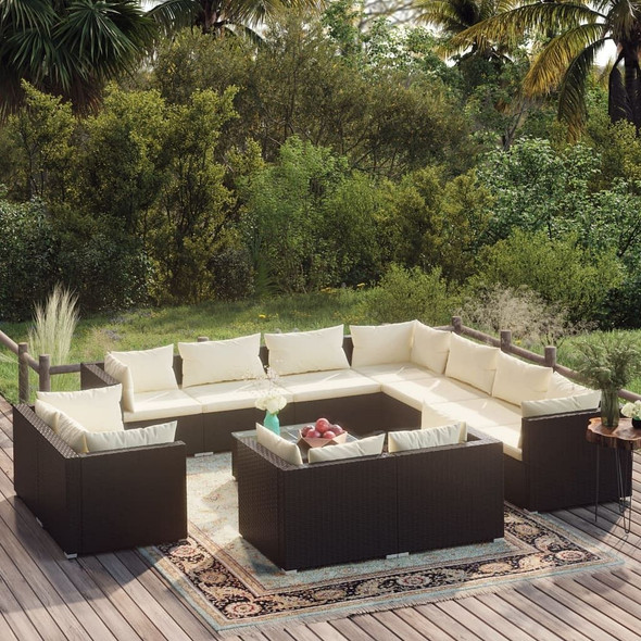 vidaXL 12 Piece Patio Lounge Set with Cushions Black Poly Rattan A949-3102879