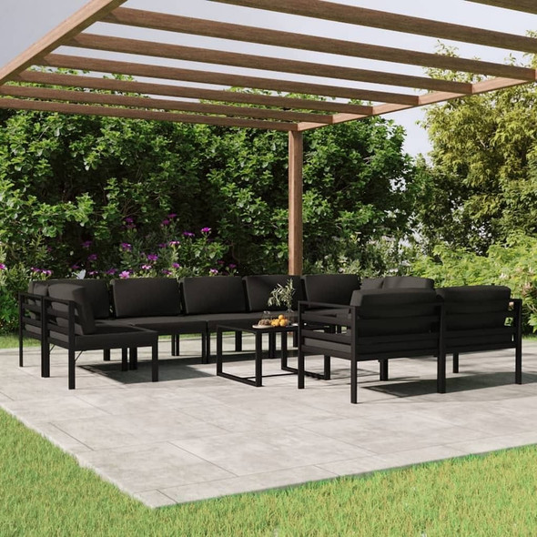 vidaXL 10 Piece Patio Lounge Set with Cushions Aluminum Anthracite A949-3107819