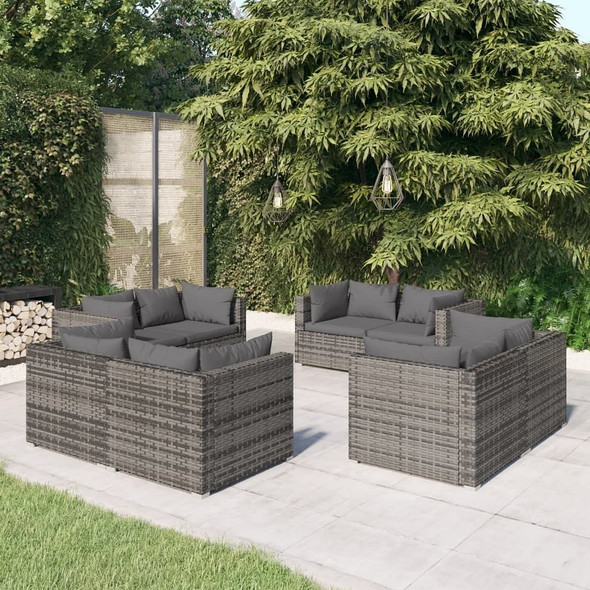 vidaXL 8 Piece Patio Lounge Set with Cushions Poly Rattan Gray A949-3101557