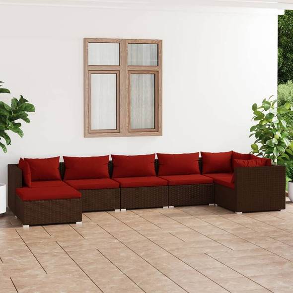 vidaXL 7 Piece Patio Lounge Set with Cushions Poly Rattan Brown A949-3101827