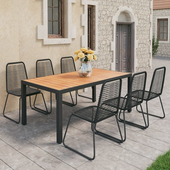 vidaXL 7 Piece Patio Dining Set PVC Rattan Black and Brown A949-3060128