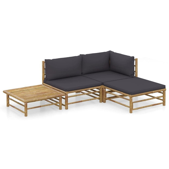 vidaXL 4 Piece Patio Lounge Set with Dark Gray Cushions Bamboo A949-3058190