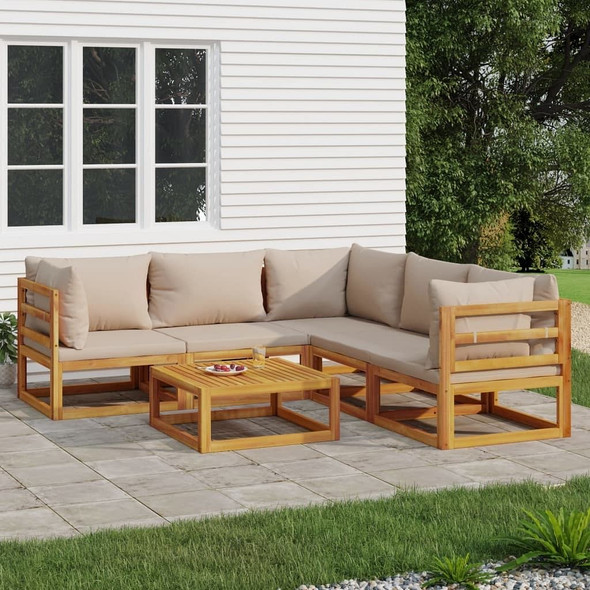 vidaXL 6 Piece Patio Lounge Set with Taupe Cushions Solid Wood A949-3155257