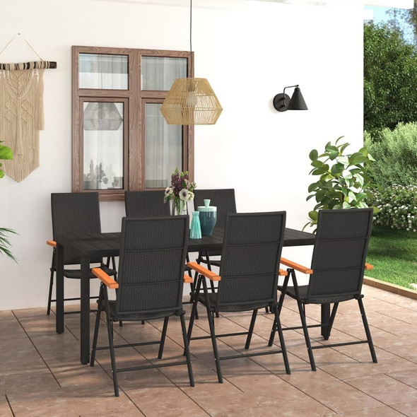 vidaXL 7 Piece Patio Dining Set Black and Brown A949-3060086