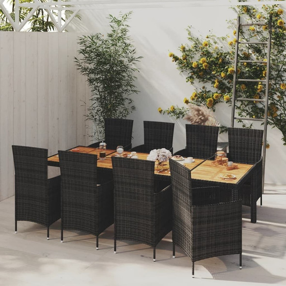 vidaXL 9 Piece Patio Dining Set with Cushions Poly Rattan Black A949-3094863