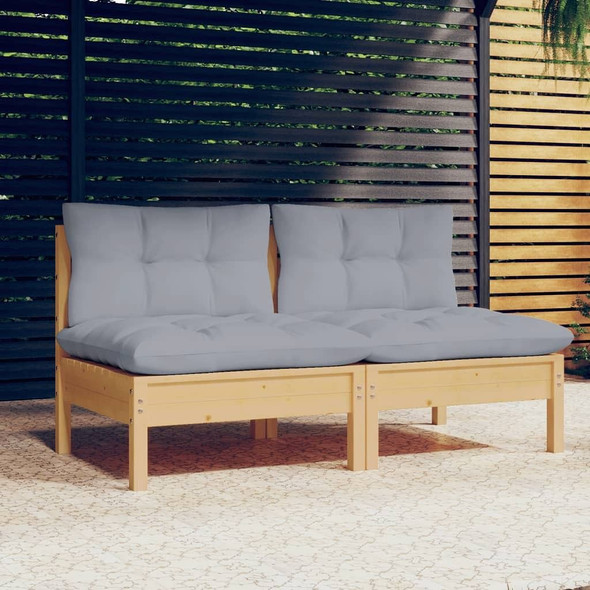 vidaXL 2-Seater Patio Sofa with Gray Cushions Solid Pinewood A949-3095991