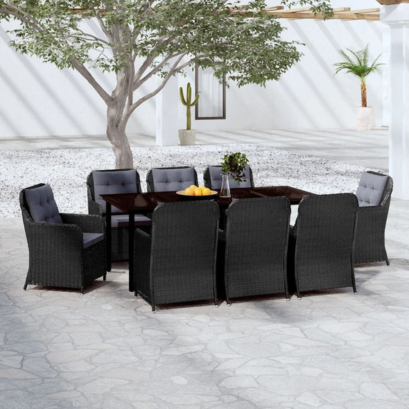 vidaXL 9 Piece Patio Dining Set Black A949-3099564