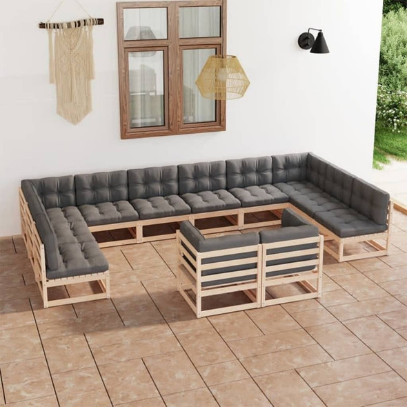 vidaXL 12 Piece Patio Lounge Set with Cushions Solid Pinewood A949-3077274