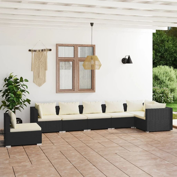 vidaXL 7 Piece Patio Lounge Set with Cushions Poly Rattan Black A949-3102335